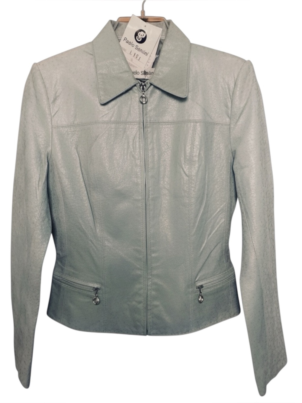 Paolo Santini NWT Icy “Escada Blue Ostrich” Pebbled Suede Leather Jacket 4